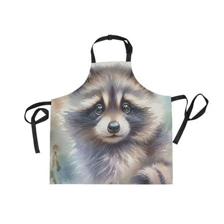 

JSTEL Cute Raccoon Watercolor Apron with 2 Pockets for Women Men Adjustable Garden Bib
