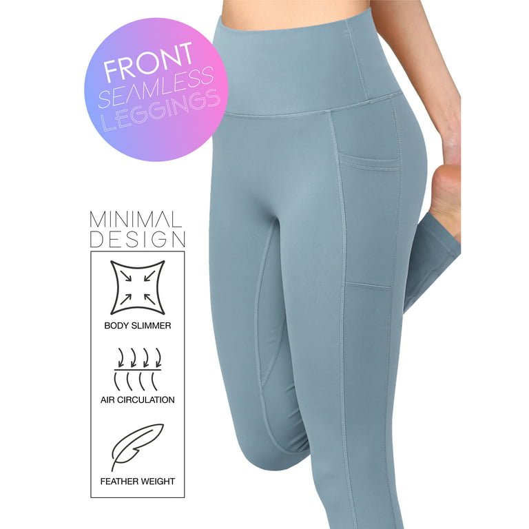 Made by Johnny Women's Peached Front Seamless Leggings with Side Pocket  Full-Length Yoga Pants S ICE_BLUE