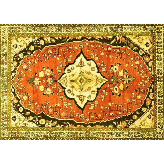 Ahgly Company Machine Washable Indoor Rectangle Medallion Yellow Traditional Area Rugs, 8' x 10'