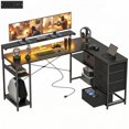 thumbnail image 1 of 61" Reversible L-Shaped Gaming Desk with LED Lights and Power Outlets, Black Computer Desk with 4 Drawers, Adjustable Monitor Stand, and Shelves for Home Office or Bedroom, 1 of 7