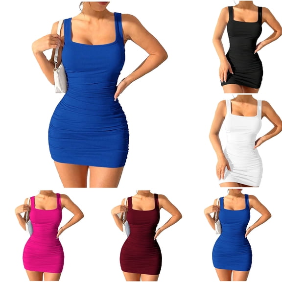 Ashirexll Womens Summer Dresses, Casual Dresses for Women, Spring Summer V-Neck Solid Color Knitted Backless Sleeveless Dress
