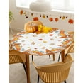 thumbnail image 4 of Fall Pumpkin Round Fitted Tablecloth Thanksgiving Orange Gnome Pumpkins Maple Leaf Elastic Table Cloth Waterproof Oil Proof Autumn Harvest Table Cover Fits 36"-44" Round Tables for Fall Party Dinner, 4 of 4