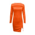 thumbnail image 6 of LLYwey formal Long Dresses for Women Fashion Solid Color Hollow Out Long Sleeve Sheath Knee-Length Dress New Sweater Dresses Orange 3Xl, 6 of 7