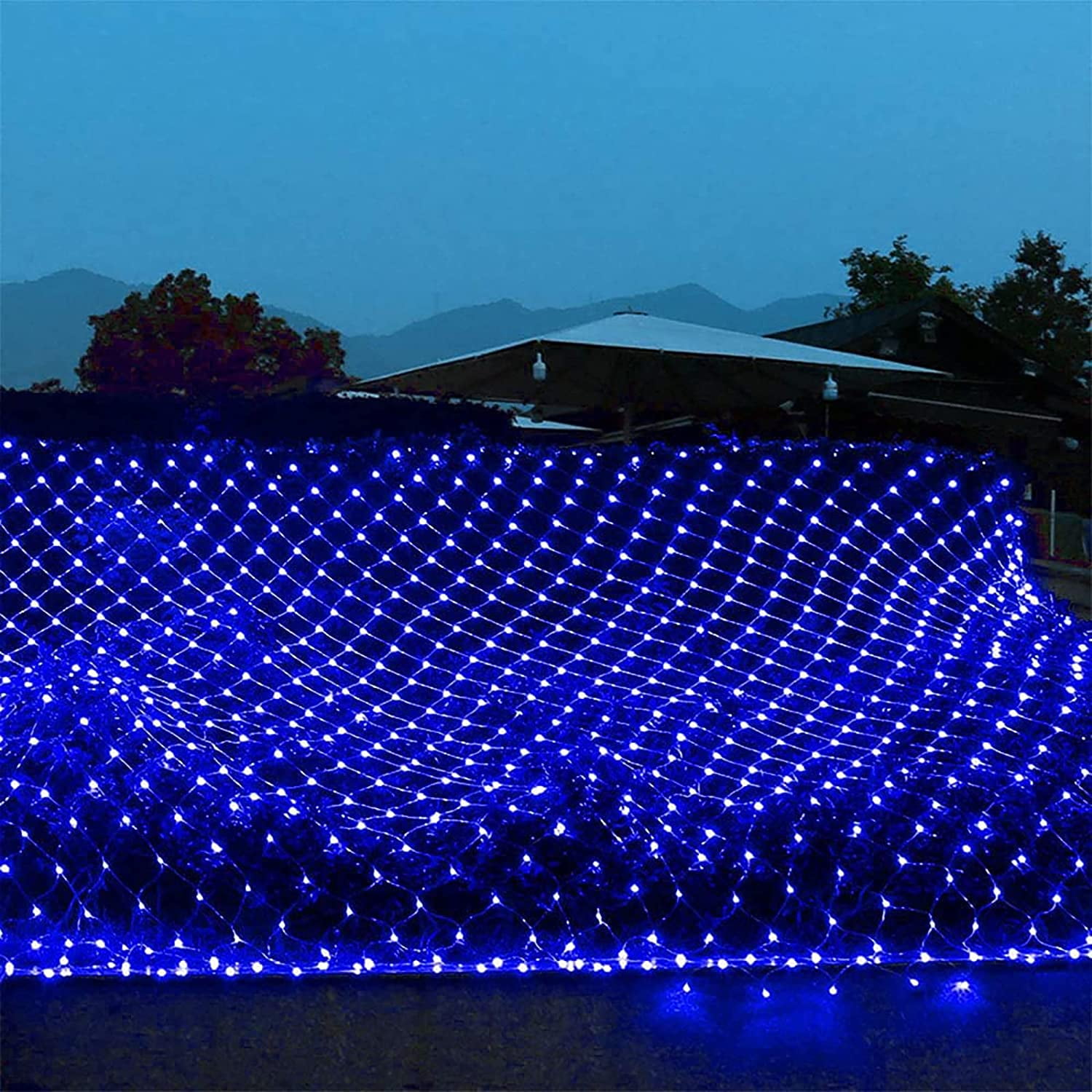 Christmas LED Net Lights Outdoor, Waterproof Mesh String Light, 200 LED 9.8 FT x 6.6 FT 8 Modes Plug in, Decor for Bushes Garden Party Xmas Tree,Blue