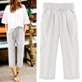thumbnail image 2 of fartey Capri Pants for Women 2024 Elastic High Waist Pockets Pants with Drawstring Solid Color Casual Athletic Gym Running Trousers, 2 of 5