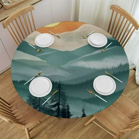 

Autua Moon Trees Mountain Round Tablecloth Stain-Resistant Washable Indoor Outdoor Restaurant Wedding Party 100% Polyester Waterproof Tablecloths 38 -42