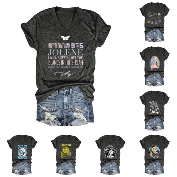 JCCXIN Vintage Dolly Shirt Parton Memorial T-Shirt Country Legend Tee Retro Country Singer Graphic Tee V Neck Tops for Women