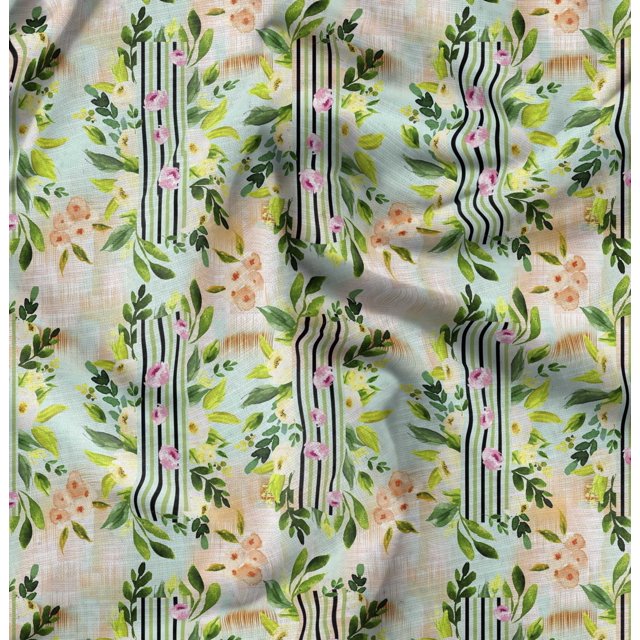 Soimoi Green Poly Georgette Fabric Leaf Floral Printed Fabric 1 Yard 42 Inch Wide