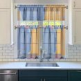 thumbnail image 3 of Blue and Yellow Block Flowers Kitchen Curtain Valance 3 Piece Set Short Curtain Sink Window Decor 36 Inch Small Window Treatment Tier 27.5x36 Length, 3 of 6