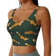 thumbnail image 2 of Sports Bras For Women Workout Tank Tops, Dark Green Fox Print Running Vest With Removable Cups, 2 of 2