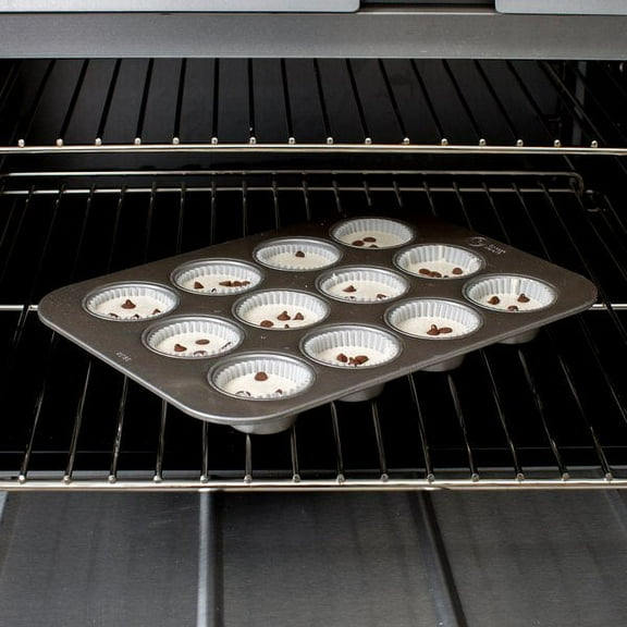 Chicago Metallic 12 Cup 3.8 oz. Glazed Aluminized Steel Muffin / Cupcake Pan - 11 1/8" x 15 3/4"