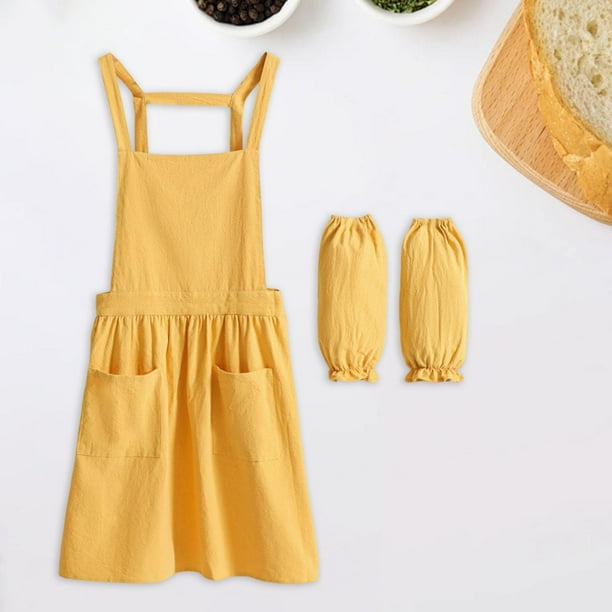 Ropa de cocina de algodón de algodón de catering de delantal, delantal para mujeres para mujeres para el proyecto de bricolaje para la artesanía de Amarillo