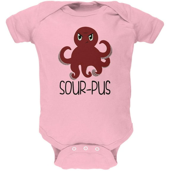 Octopus Sourpuss Funny Cute Soft Baby One Piece Light Pink 3-6 M