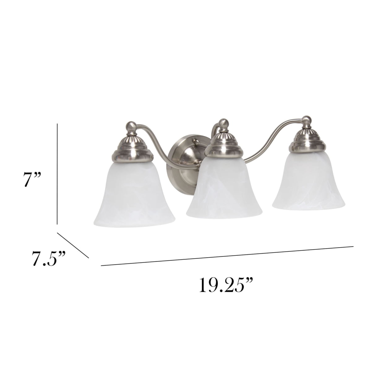 19.25" Classic 3 Light Winding Metal, Frosted Marble White Bell Shape Glass Shades Decorative Wall Mounted Vanity