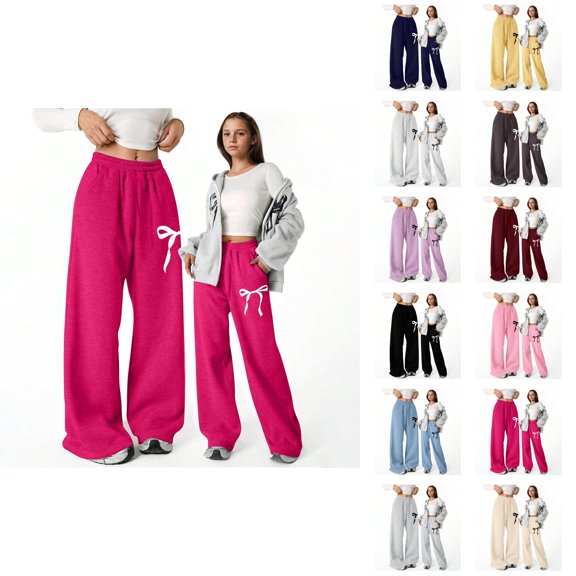 Girls Baggy Sweatpants 2025 Casual Elastic Waist Cute Bow Graphic Lightweight Straight Leg Sweatpants with Pockets