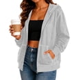thumbnail image 5 of Vivianyo HD Women's Light Contrast Stitch Zip Up Hooded Sweatshirt, White Drawstring Kangaroo Pocket Long Sleeve Solid Casual Hooded Outer Tops for Women, Women's Gray, Sizes S-2XL, 5 of 8