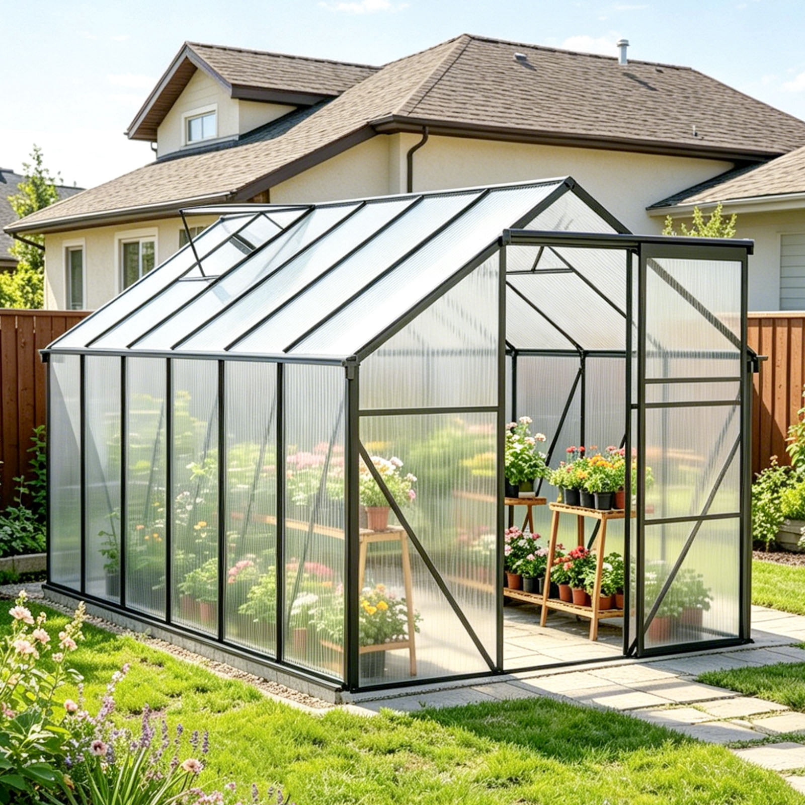 IMagacFun 6x12 Polycarbonate Greenhouse Heavy Duty Walk-in Greenhouse with Sliding Door and Aluminum Frame for Outdoor Garden Backyard Black