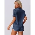 thumbnail image 4 of DARING DIVA Women's Satin Button Up Pajamas Short Sleeve Tops with Shorts S Navy Blue, 4 of 7