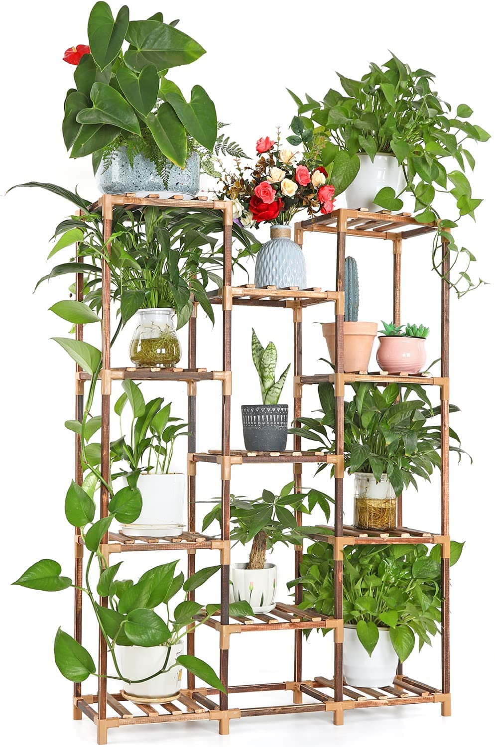 Plant Stand Indoor Plant Stands Outdoor Plant Shelf with 11 Pots Wood