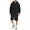 thumbnail image 2 of Yusimy Men's Solid Color Fashion 2-Piece Hoodie Short Set Long Sleeve Elastic Waist Drawstring Casual Shorts, 2 of 9