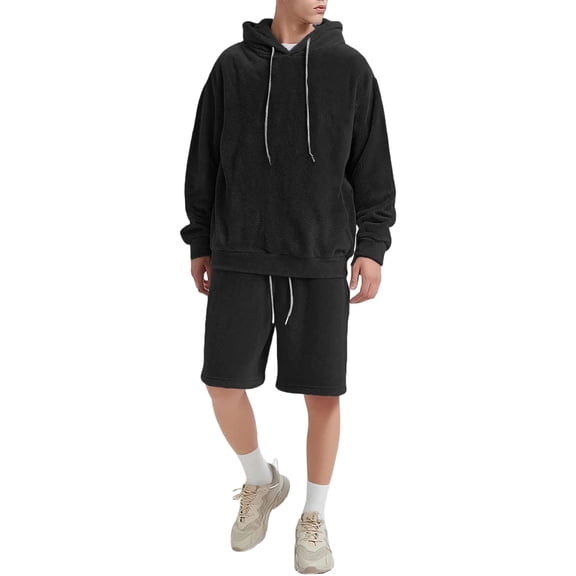 mihongmao 2 Piece Sets for Men Camouflage Hood Long-Sleeve Pocket Casual Sweatshirt Set Elastic Waist Drawstring Shorts Pants Long-sleeved Hooded Suit Black XL