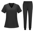 thumbnail image 2 of Minjewel Women's V-Neck Short Sleeve Two-Piece Scrubs for Women Set with Pockets, Soft & Durable Medical Scrub Set for Hospital & Clinic Wear,Black L, 2 of 5