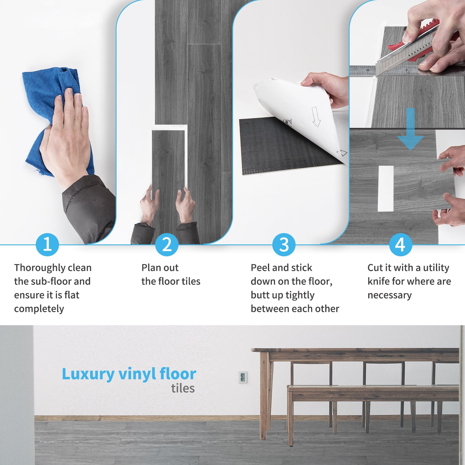 Art3d Self-Adhesive Flooring Peel and Stick Floor Tile Vinyl Wood Plank 36-Pack 54 Sq.Ft-Deep Grey