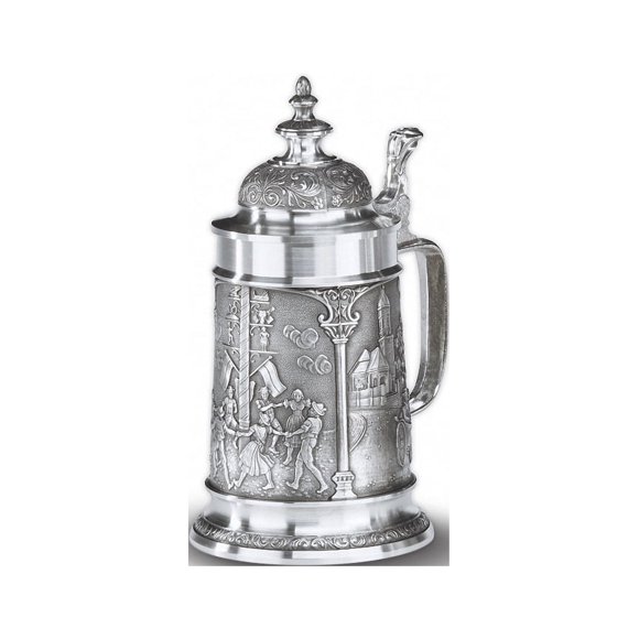 Beer stein avec Couvercle Pointu du village 0.5 Litre
