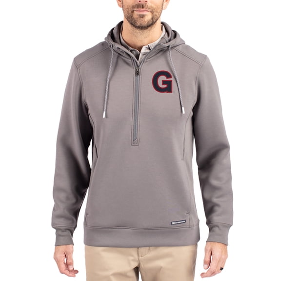 Men's-Cutter & Buck Gray Gonzaga Bulldogs Roam Eco Recycled Half-Zip Pullover Hoodie