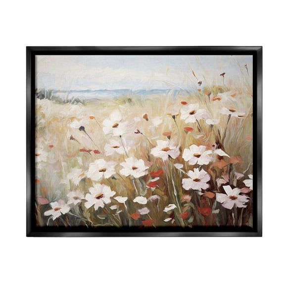 Stupell Industries Windblown Meadow Flowers Botanical & Floral Painting Black Floater Framed Canvas Art Print Wall Art, 21 x 17