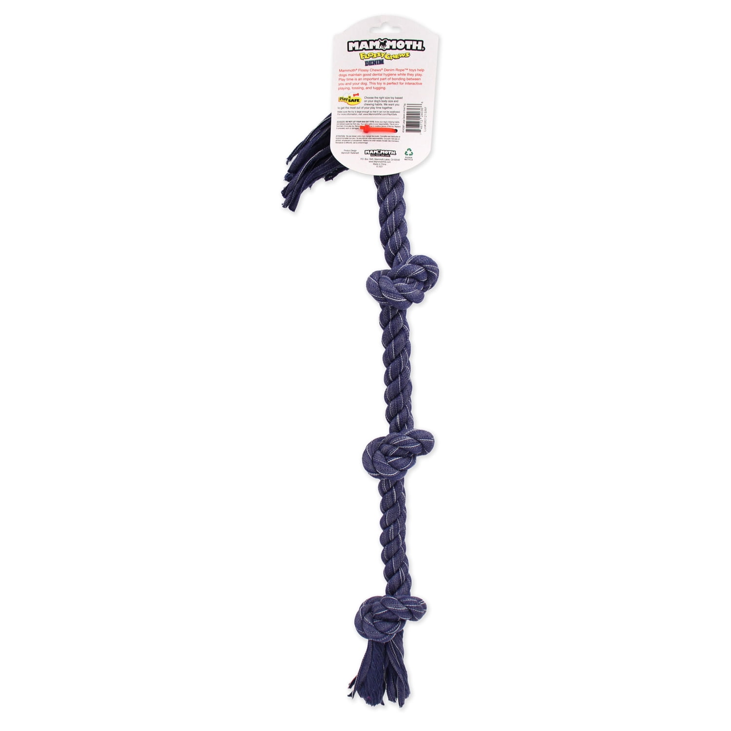 Mammoth Flossy Chews Cottonblend Denim 4 Knot Tug Rope Dog Toy , Large, 27"