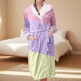 thumbnail image 2 of MEICHEN Womens Fleece Plush Robe With Hood Long Soft Color Block Pockets Loungewear Luxurious Flannel Bathrobe for Women, 2 of 5