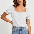 thumbnail image 6 of ClodeEU Women's Square Neck Puff Sleeve Button Blouse,Casual Short Sleeve Top for Summer White,Women's Plus M, 6 of 8