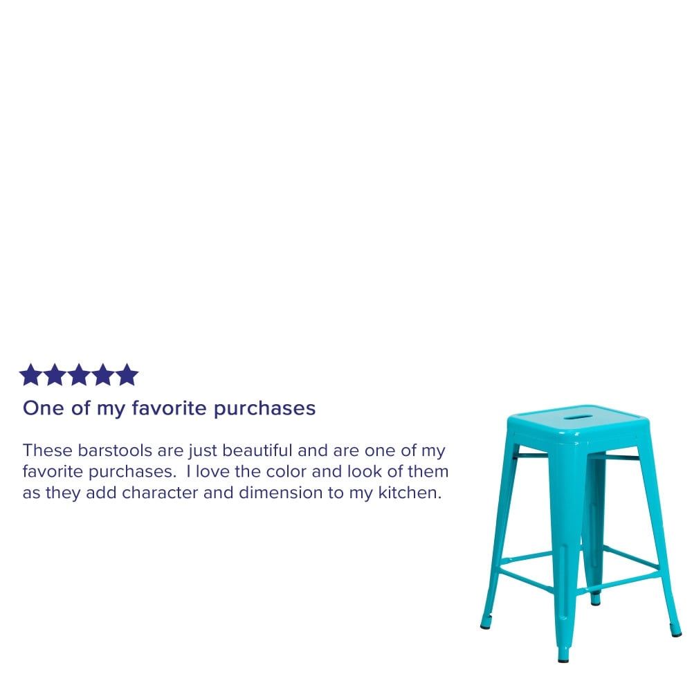 Flash Furniture 24" High Backless Metal Indoor-Outdoor Counter Height Stool w/Square Seat Crystal Teal-Blue - image 3 of 5