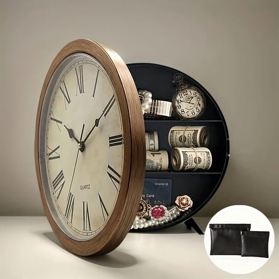 Multifunctional Hidden Wall Clock Safe with Combination Lock – Discreet Security Box with Money Bag & Storage Shelf, Decorative Clock for Home/Office, Ideal for Cash, Jewelry & Valuables