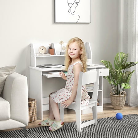 Resenkos Kids Desk & Chair Set - For Ages 5-8, With Storage, White