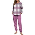 thumbnail image 4 of SYMOID Womens Pink Plaid Long Sleeve Pajama Set - Soft 100% Polyester, with Cuffed Ankle Jogger Pants, for Sleeping & Lounging, S-XXL,Size 2XL, 4 of 7