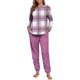 thumbnail image 4 of Conjunto de pijama informal de invierno para mujer, de doble cara, con cuello redondo estampado, manga larga, top anudado a mano, pantalones con cordón ajustable, ropa de casa, blusa de poliéster., 4 of 7