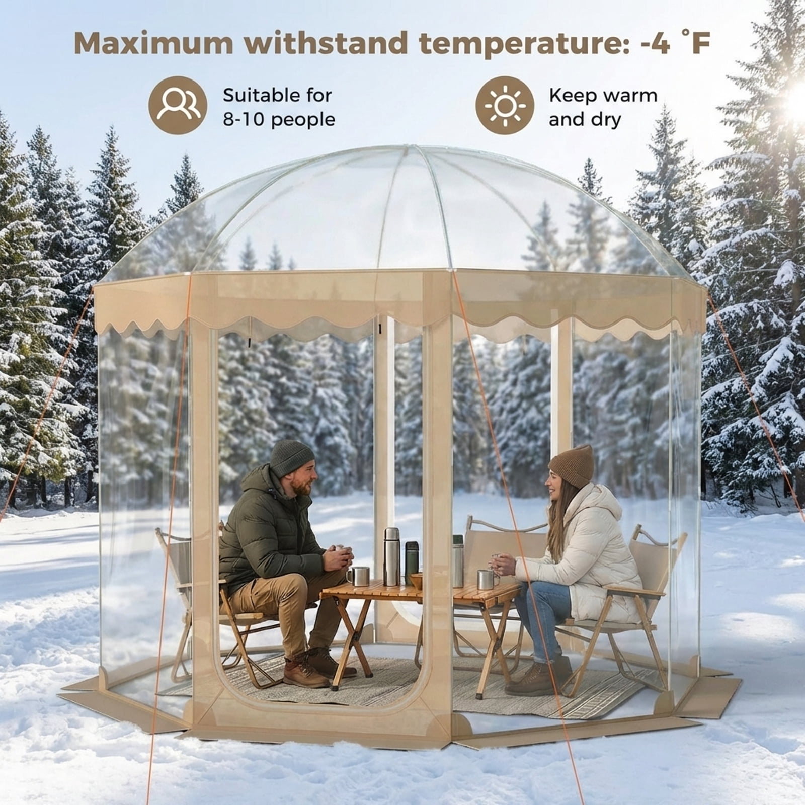 Biotree 10x10 FT Pop Up Clear Bubble Tent for 8-10 People with Waterproof Sealed Floor for Sports Events Camping