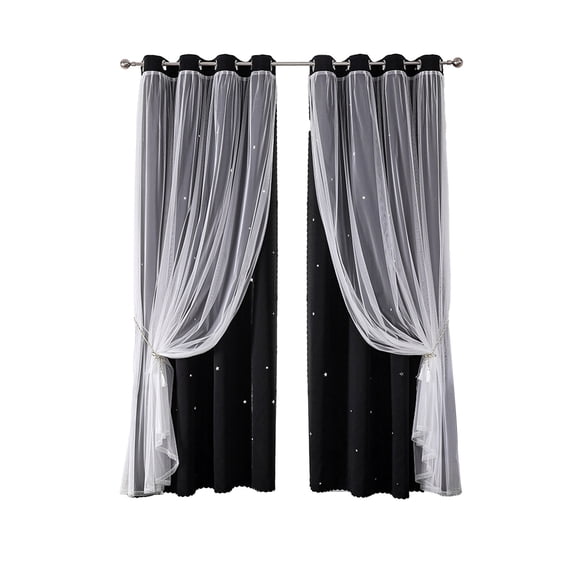 Anckoeil 2-in-1 Lace Curtain 2 Panels Set, 51x39 Inch Thermal Insulated Blackout Curtains for Bedroom Living Room