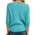 thumbnail image 4 of WULMLEO Women's Cable Knit Sweaters Crewneck Three Quarter Sleeve Soft Pullover Tops Light Blue 2XL, 4 of 5
