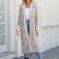 thumbnail image 6 of Jamicy Colorful Cardigan for Women Open Front Sweaters Fall Knit Long Cardigan Coat Fashion Wave Colorful Stripe Women's Sweater Outerwear with Pockets, 6 of 8