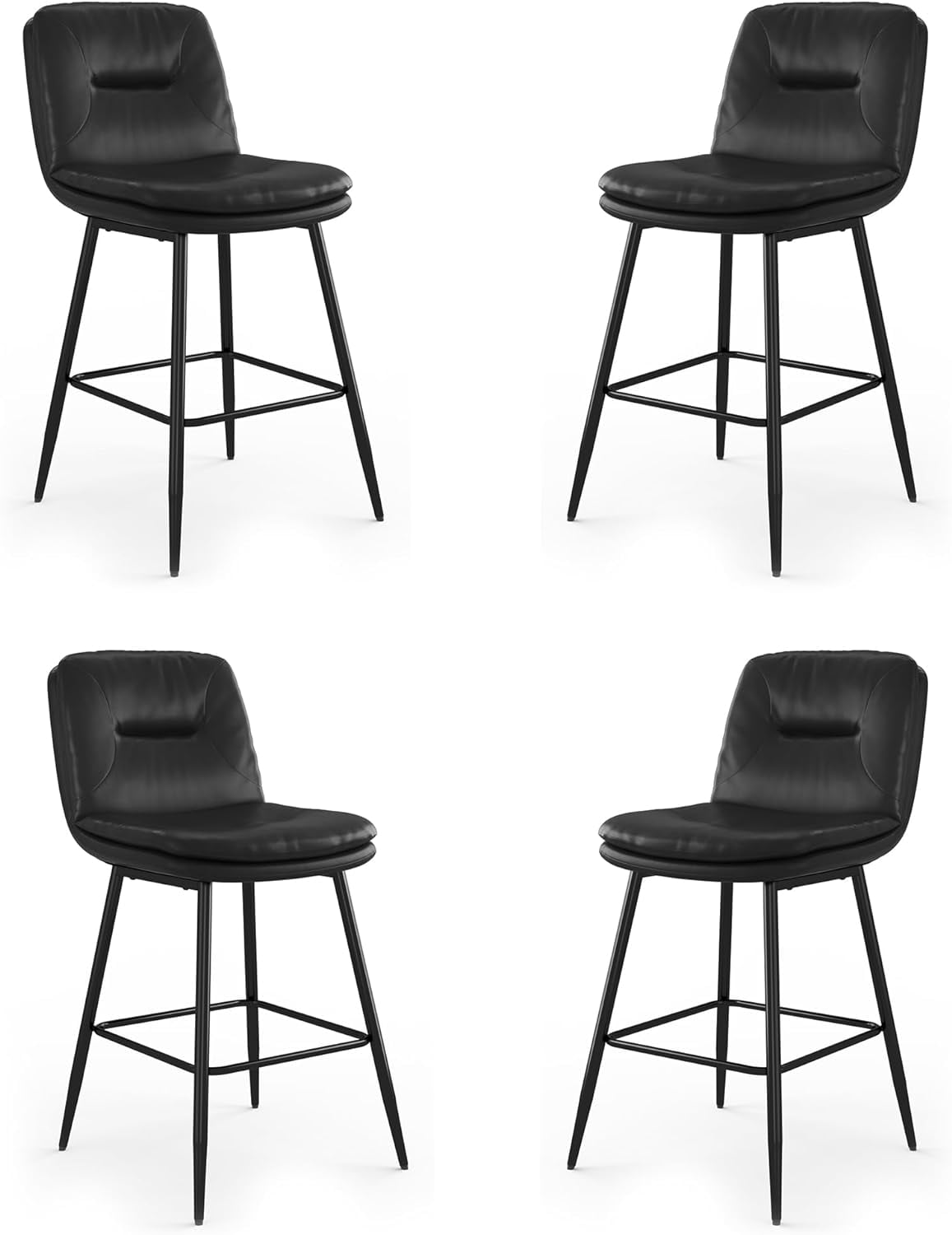Dycanpo 24”H Bar Stools Set of 4, Double-Layer Upholstered, for Home Kitchen, Black