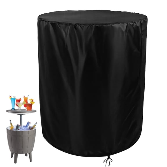Outdoor Cooler Cover, Dustproof Waterproof 210D Oxford Fabric Patio Ice Chest Protector, Round Beverage Dispenser Table Shield, 21 x 23 Inch Black