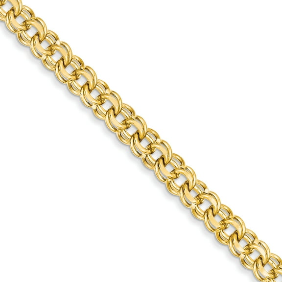 14k 7in 7.5mm Solid Double Link Charm Bracelet