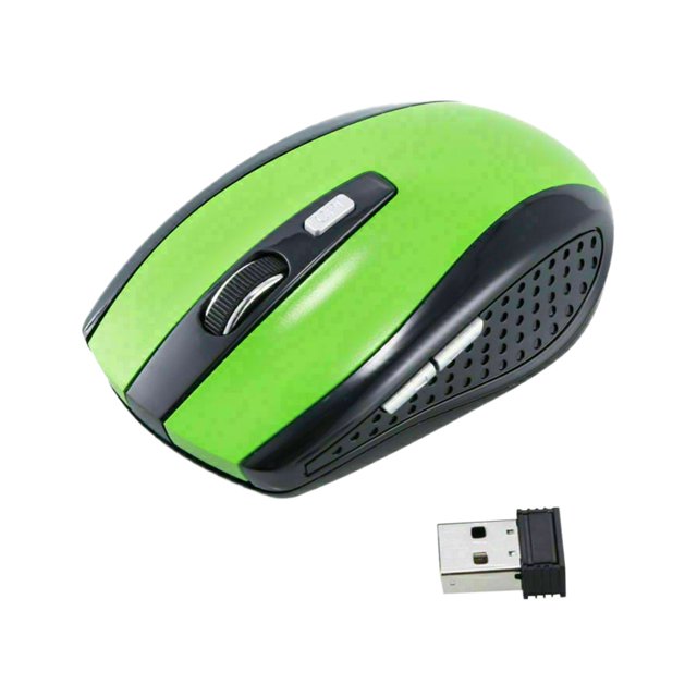 Ratón inalámbrico de 1600DPI para ordenador, receptor USB óptico de 2,4G, ratón programable ergonómico para jugadores de PC y portátiles Juegos de teclado y mouse para computadora verde