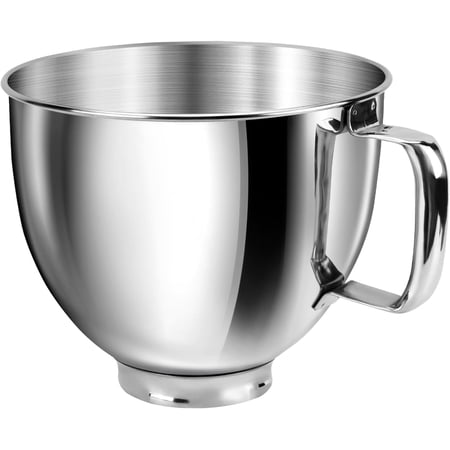5 Quart Mixing Bowl for KitchenAid Stand Mixers, Food-Grade Stainless Steel Bowl with Handle & Clasp, Compatible with Tilt-Head 4.5–5 Qt Models – Fits K45, K45SS, KSM75, KSM150, KSM95 (Silver, 5QT)