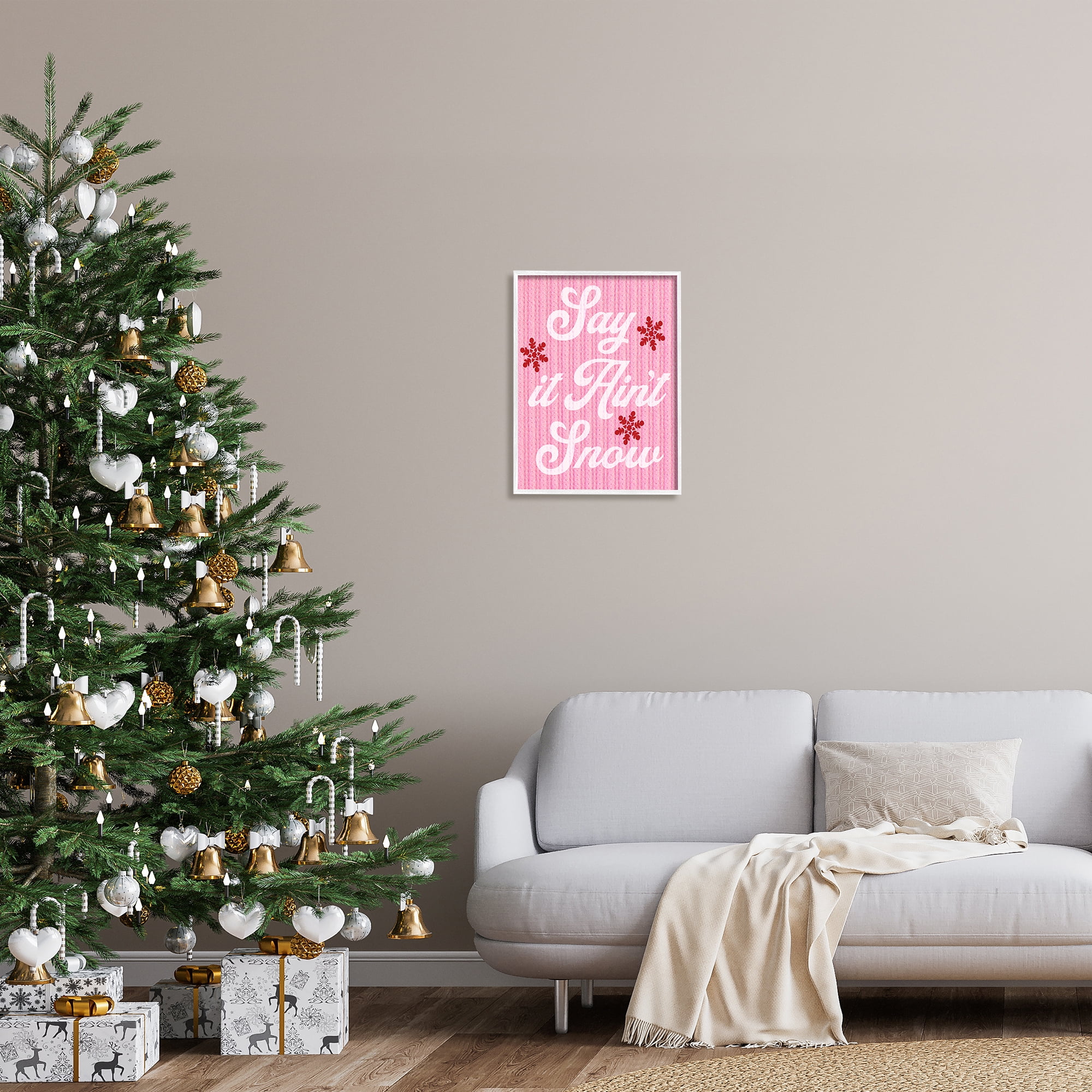 Stupell Industries Pink Say It Ain't Snow Holiday Painting White Framed Art Print Wall Art, 16 x 20