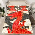 thumbnail image 2 of Homewish Cartoon Chinese Dragon Twin Sheet Sets for Adult, Stripes Cloud Twin Fitted Sheet, Vintage Japanese Style Flat Sheet, Super Cozy Room Decor, 3pcs, 2 of 7
