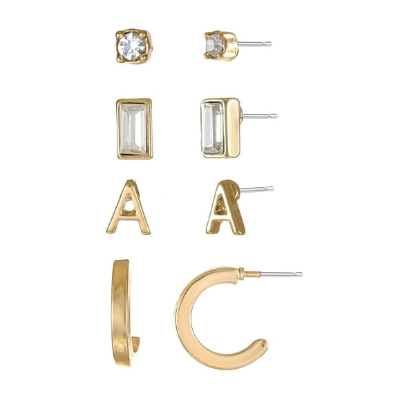 Time and Tru Goldtone Initial Letter Earring Set, 4 pairs, Letter A